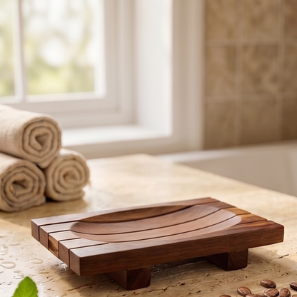 Jabonera de madera natural con rejilla