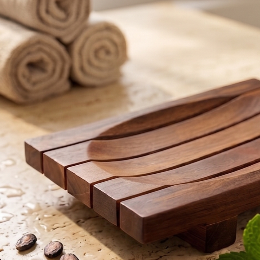 Jabonera de madera natural con rejilla