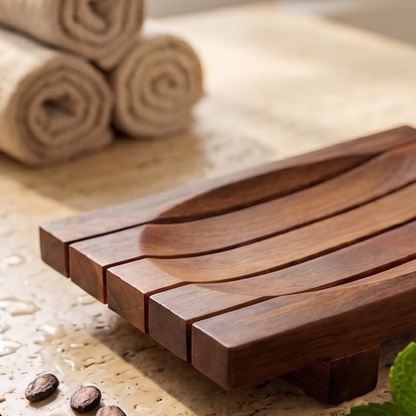 Jabonera de madera natural con rejilla